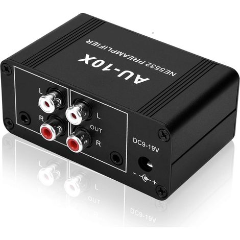 Mini Petit préamplificateur Audio stéréo, amplificateur de Casque, préampli phonographe à Gain 20 DB, Double ampli OP NE5532 avec entrée RCA (L/R) 3,5 mm vers Sortie Casque RCA (L/R) 3,5 mm (Noir) (1/5)