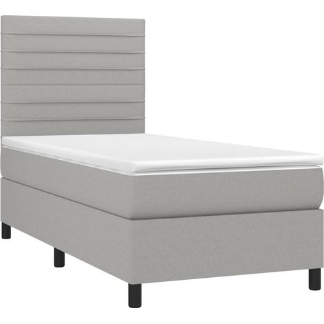 Box Spring Bed with Mattress&LED Light Grey 90x190 cm Fabric vidaXL (1/4)