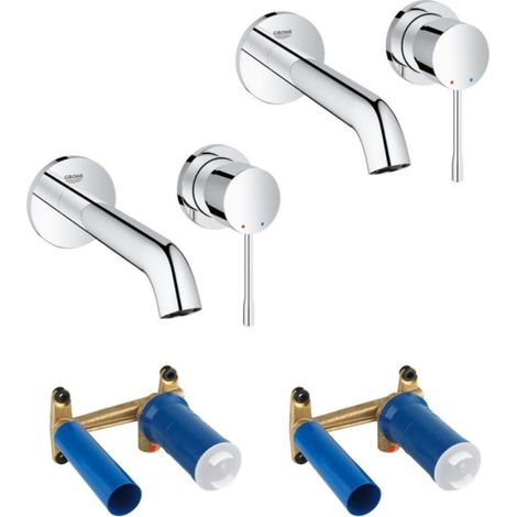 Lot de 2 robinets lavabo muraux – Mitigeur mural 2 trous – Finition chrome ultra résistante – Technologie GROHE EcoJoy pour économies d'eau (1/5)
