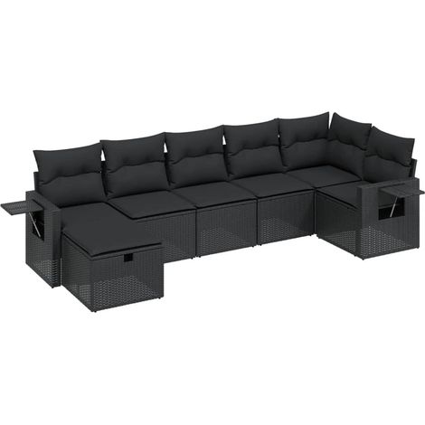 7-tlg. Garten-Sofagarnitur mit Kissen Schwarz Poly Rattan vidaXL (1/4)