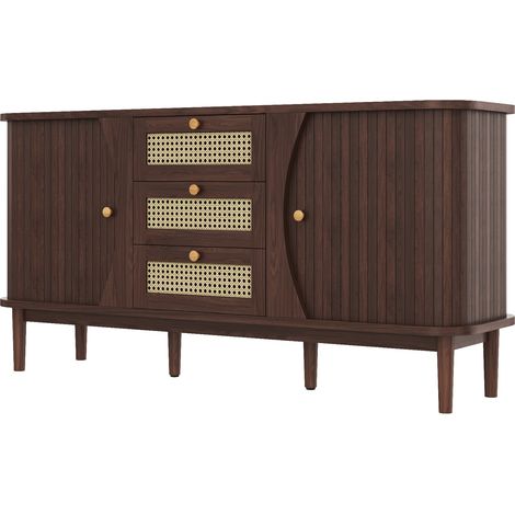 Sideboard mit Schiebetüren aus Rattan 140,5 x 40 x 76 cm walnussbraun (1/5)