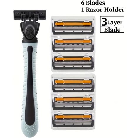 BelleRise - Rasoir de sécurité manuel classique à 3 lames en acier inoxydable (avec fonction soin de la peau) (1/5)