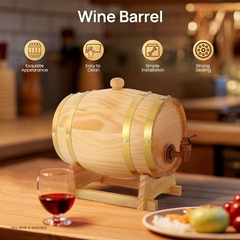 Tonneau à vin de 3 l avec support et robinet Log Color en bois - Convient pour le stockage du whisky, du rhum, du brandy, de la tequila, de la bière, etc (1/5)