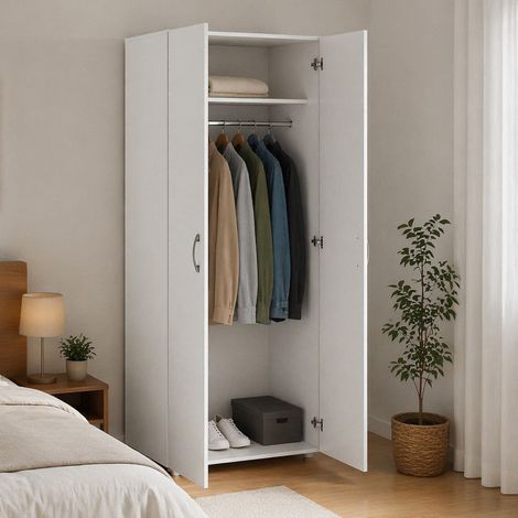 Dmora - Armario 2 puertas Cork, Muebles de dormitorio, Vestidor, Armario de ropa, 74x52 h179 cm, Blanco (1/5)