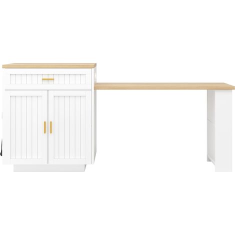 GagaÎlot de cuisine extensible 121, 5-192 cm avec prise, blanc (1/5)
