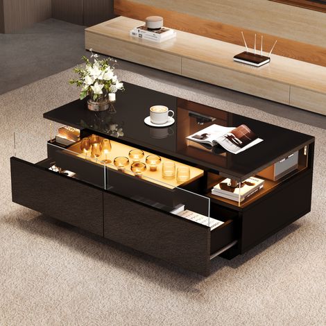 table salon rangement 90 cm plateau amovible noir OKMYHOME (1/5)