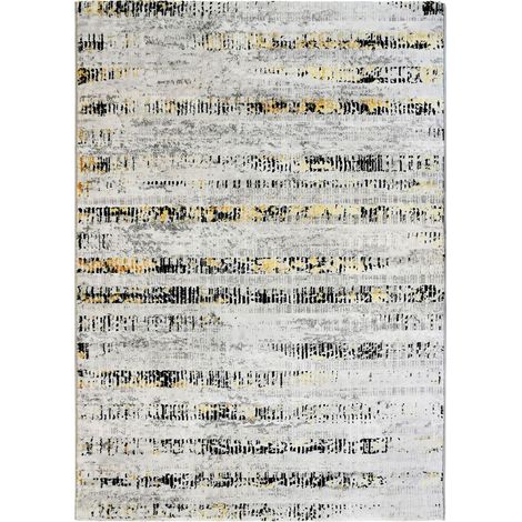 MEDIANE STRIES - Tapis abstrait moderne gris or 120x170 (1/5)