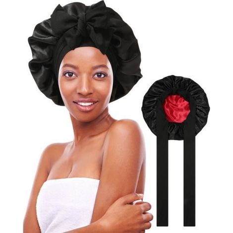 Bonnet de Nuit - Non spécifié - Double Face - Satin - Élastique - Noir et Rouge (1/4)