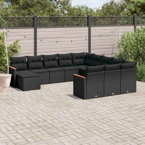 vidaXL Salon de jardin 12 pcs avec coussins noir résine tressée (1/3)