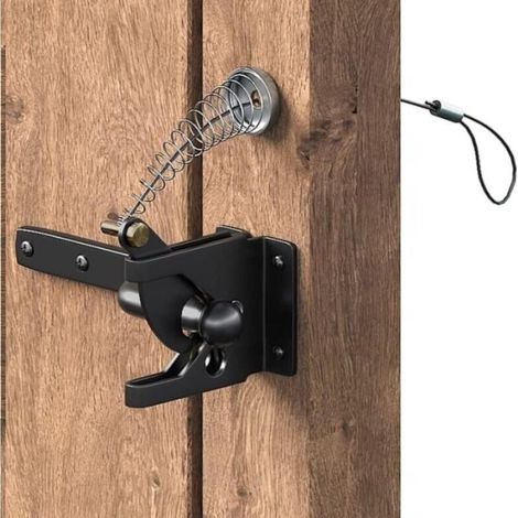 Acier au carbone noir verrou de Portail Verrouillage automatique-Serrure Métal à Boulon-Loquet Acier à Gravité Clôture Jardin-Noir-Vis de Fixation Fournis,câble à ressort en acier inoxydable (1/5)