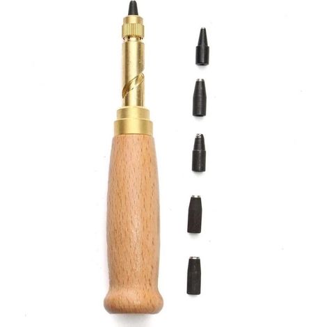 Outil de Perforation de Cuir Automatique, Perforatrice à Vis pour le Cuir, Poinon à Vis Réglable, Automatique Perforateur de Ceinture, 5 Tailles de Pointes 1,5mm /2mm /3mm /3,5mm /4mm (Jaune) (1/5)