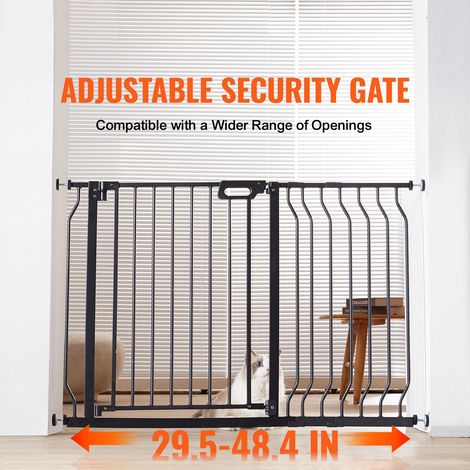 Barrière de sécurité bébé et chien extensible 74,9-122,9 cm large 76,2 cm haut, portique escaliers couloirs ouverture facile auto-fermante fixation pression et vis murale, noir (1/5)