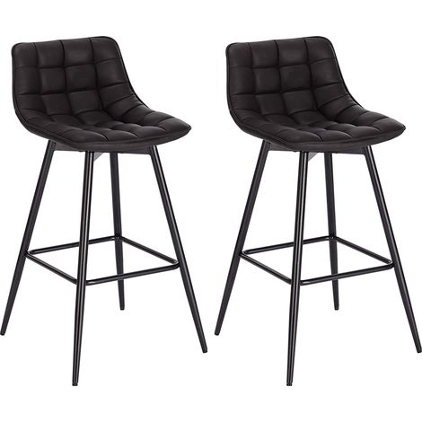Woltu – Lot de 2 tabourets de bar avec repose-pieds – Siège en similicuir – Pieds en métal – Hauteur d'assise 64 cm – Couleur anthracite