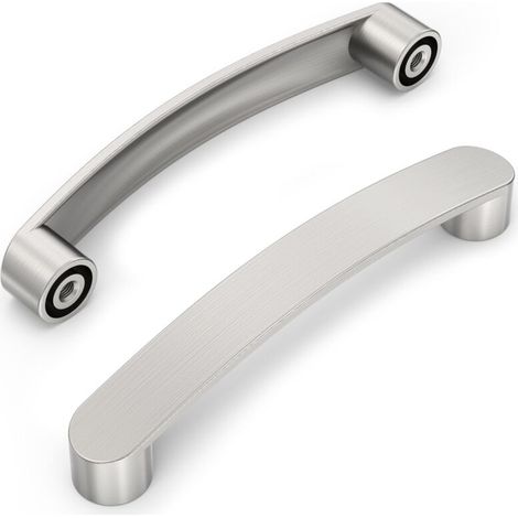 Set of 10 furniture handles - Hole spacing: 128 mm - Brushed satin nickel finish - For kitchen cabinets, cupboards, drawers