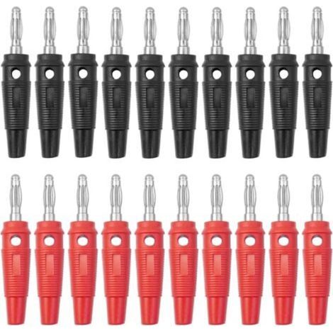 20 fiches bananes de 4 mm (10 rouges, 10 noires), fiches haut parleurs 20 A pour le raccordement d'enceintes Hi Fi, d'amplificateurs, de récepteurs et de systèmes stéréo. Marque : BuxiuGK (1/4)