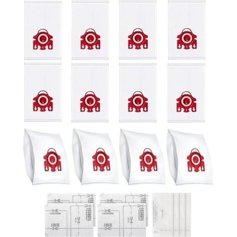 Lot de 12 sacs d'aspirateur 3D Airclean, compatibles avec les aspirateurs Miele 3D FJM, adaptés aux séries Complete C1, Compact C1, Compact C2, S6, S4, S700, S500, S300 et S200, avec 4 filtres inclus. (1/4)