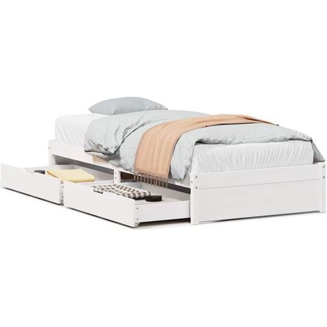Cadre de lit (matelas blanc non inclus) 75 x 190 cm en pin massif (1/5)