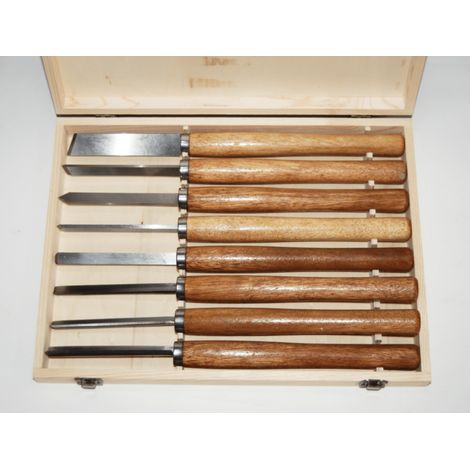 SGORBIE PROFESSIONALI INTAGLIO SCALPELLI UTENSILI PER TORNIO SET 8 PZ CASSETTA
