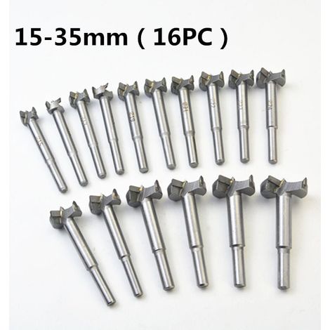 Hartmetall-Fräser, Einbau von sphärischen Türen, Schubladen, Formbohrer zum Bohren sauberer Löcher mit flachem Boden in Holz, 16-teilige Holzbohrer (15 mm – 35 mm) (1/4)