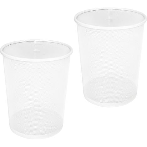 Lot de 2 poubelles rondes en treillis d'acier, adaptées aux déchets ménagers, de bureau ou de garage, ou au recyclage, blanches, 6 gallons. (1/5)