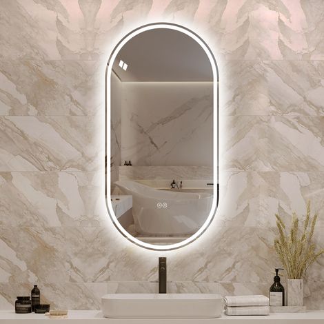 Miroir intelligent ovale sans cadre 60x120 cm, écran tactile, antibuée, fixation murale