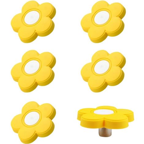 Beyamis Boutons meuble fleur jaune – lot 6, caoutchouc souple, 4,6x4,6x2,2cm (1/5)