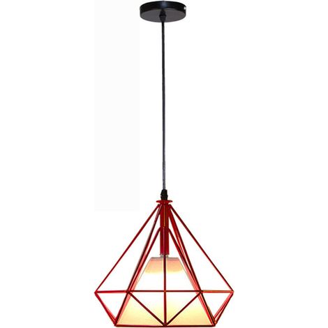 Lustre Suspension Design Cage Diamant en Métal 25cm Plafonnier Luminaire Rouge 1PCS (1/5)