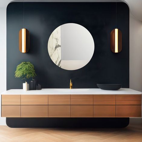 Specchio rotondo 80 cm marmo laminato bianco e foglia argento - THOMAS (1/3)