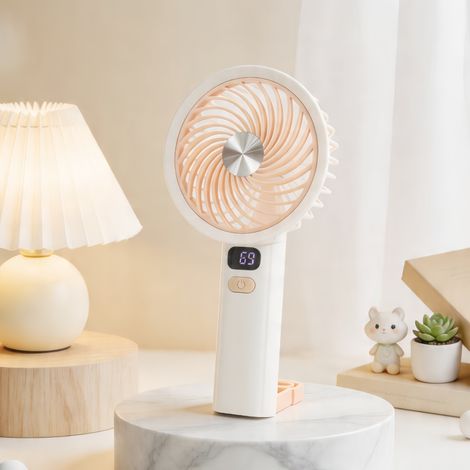 3-in-1 Portable Handheld & Neck Fan with Retractable Hook, 5-Speed Personal Fan with Digital Display, USB Rechargeable Mini Cooling Fan,Yellow (1/4)