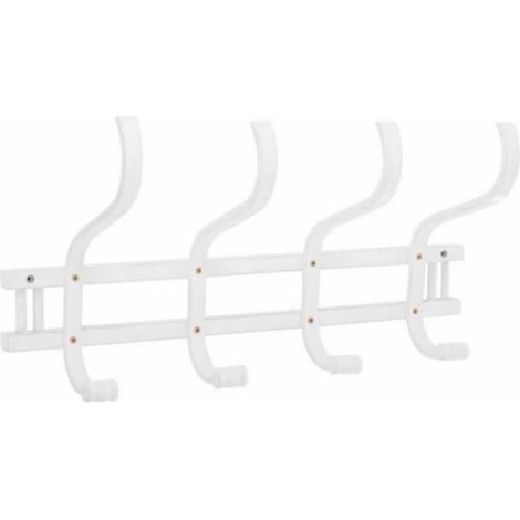 Patère - JUANIO - 60 x 24 x 26 cm - 8 crochets - Bois peuplier-bouleau - Blanc (1/4)
