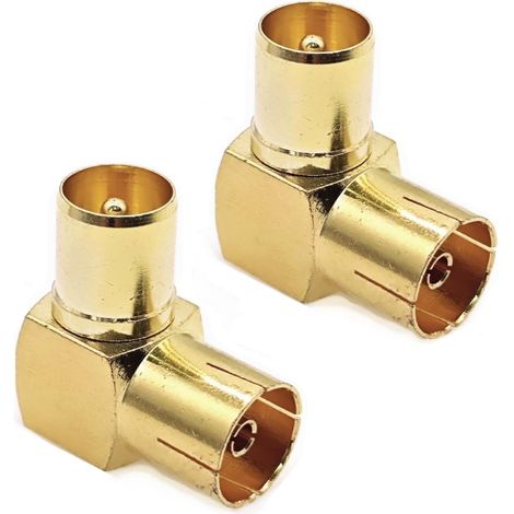 Adaptateur coaxial PAL mâle vers Femelle, plaqué Or, coudé à 90°, Compatible avec antennes, câbles Satellites, câbles TV, DVB-T et DVB-T2 HD (1/5)
