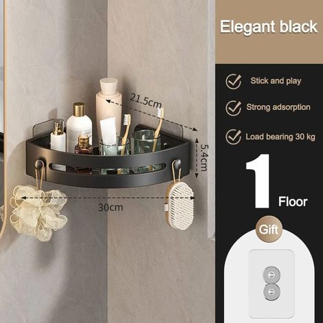 (1 pièce) Étagère de salle de bain murale triangulaire résistante, sans perçage, grande capacité, gain de place, étagère de douche (1/5)