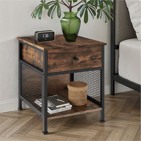 Table de chevet Style industriel 45 x 46 555 cm Bois foncé
