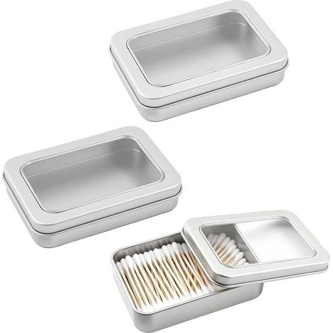 Lot De 2 Boîtes En Métal Pour Coton-tiges, Étui Portatif Avec Couvercle Antipoussière Pour Salle De Bain Et Voyage (1/5)
