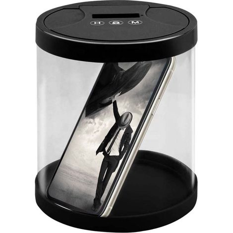 Boîte de rangement transparente avec minuterie, pour arrêter de fumer, boire ou jouer, noire (1/4)