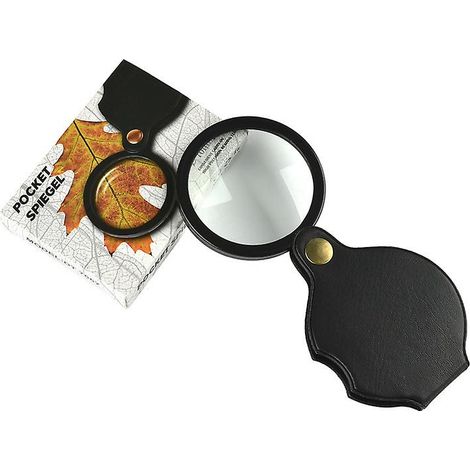 Loupe de poche, mini loupe pliante 50 mm x10 avec étui de protection rotatif en cuir, idéale pour les loisirs, les sciences et la lecture, noire. (1/4)