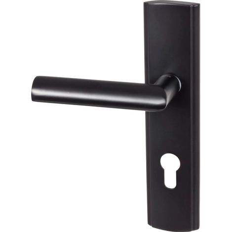 Manilla de puerta Domino Polanka, negra, izquierda, 72 mm, inserto de placa de aluminio