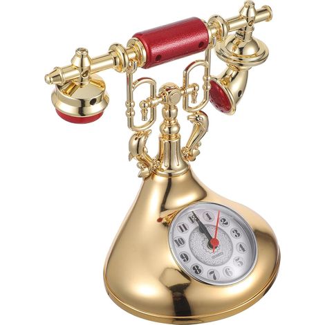 Horloge Téléphonique Vintage Décorative en Abs Couleur Or, Horloge de Bureau Élégante et Créative, Ornement Unique pour Décoration de Salle à Manger ou Bureau (1/5)