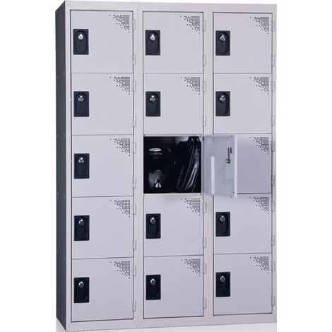 PROVOST - Vestiaire multicases Provost 3 colonnes - 5 cases par colonne (15 cases) - Monobloc en acier gris