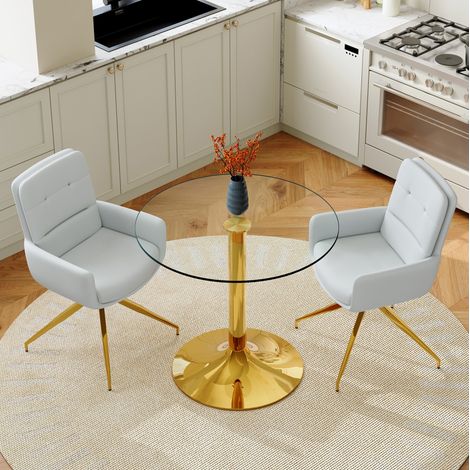 Esstisch Set rund 85 cm mit 2 Drehstühlen Glas Metall OKMYHOME (1/5)