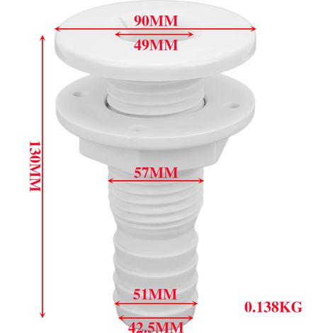 Marine white plastic drain outlet, ABS bilge outlet, marine and yacht accessories - 2 inch (50mm) - plastic (1/4)