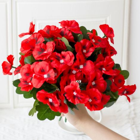Lot de 8 fleurs artificielles pour extérieur, petites pensées sauvages, fleurs artificielles en plastique pour maison, jardin, parterres de fleurs, plantes d'extérieur (rouge)