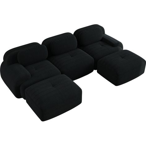 Canapé d'angle modulaire en velours côtelé noir avec mousse haute résilience 32D, sans cadre, prêt à l'emploi (1/5)