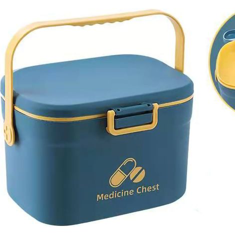 Coffre à pharmacie design scandinave, grande trousse de rangement pour médicaments à domicile, boîte à pilules bleue, lot de petite et grande taille (1/3)