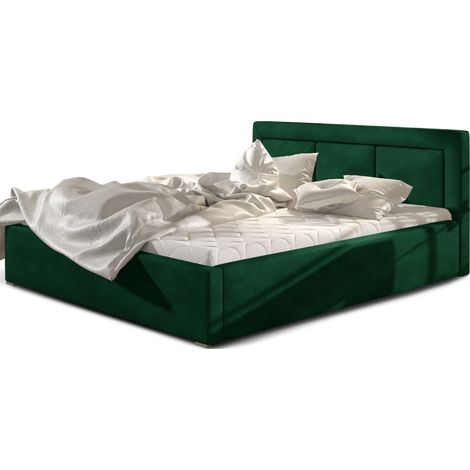 Lit double avec sommier Berlino - Velours rembourré-Vert-180x200 (1/5)