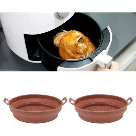Accessoires pour friteuse à air en silicone à double panier avec poignées, vendus en couleur café (2 paniers par paquet). (1/5)