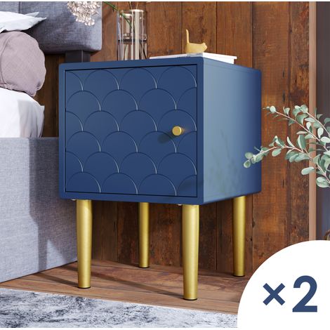 CHICFURN Set di 2 comodini 35 x 35 x 51 cm in truciolare e metallo blu navy (1/5)