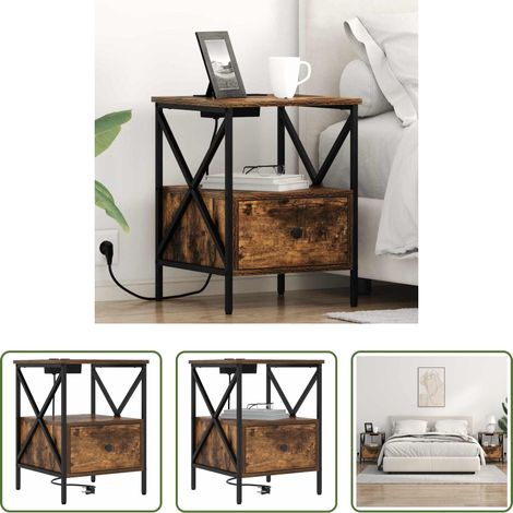 Rangement - Cabinet de chevet avec tiroir Chêne fumé 41,5 x 40,5 x 55 cm (1/5)