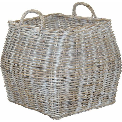Panier en rotin avec poignées panier de rangement décoration en rotin kubu naturel/gris DEC05101