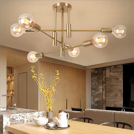 Plafoniera Vintage Industriale 6 Luci E27 Lampada da Soffitto in Metallo Illuminazione Interna Creativa per Sala da Pranzo Camera da Letto Soggiorno Rame (1/5)